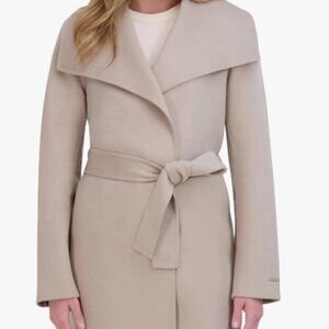 TAHARI Women's Ella Lightweight Double Face Wool Wrap Coat With Tie Belt